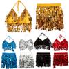 Sequins Dance Bra Belt High Waist Hip Scarf Fashion Belly Dance Skirt  Performance Top
