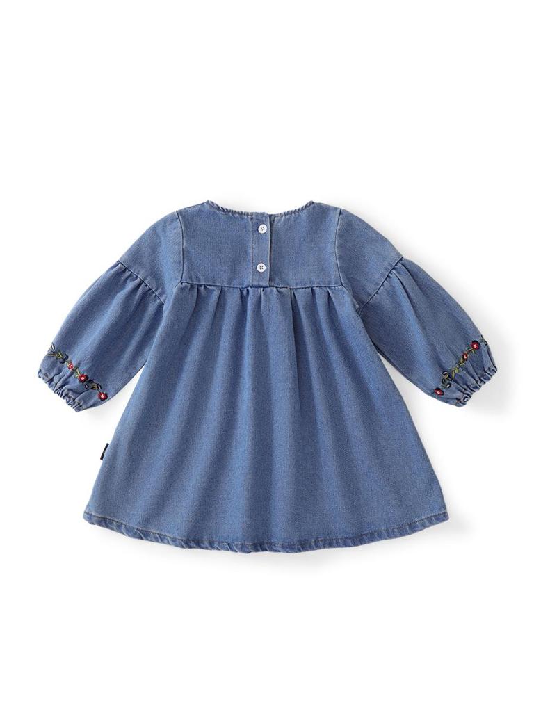 MDD 2024 Милое джинсовое платье с вышивкой в виде цветов, с длинным рукавом для девочек