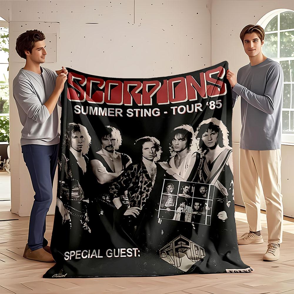 Promotional poster for Scorpions’ 1985 Summer Sting Tour with bold text. for all seasons blanket lunch break throw gift