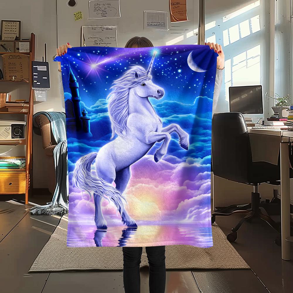 1Pc Uni-horse Print Flannel Blanket, High quality Comfortable for All Seasons, Home Decor, Warmth and Comfort, Perfect for Christmas Gifts