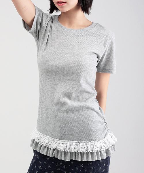 WHEN YOU MOVE Asymmetrical Shirred Frill Lace T-Shirt (3 Colors)