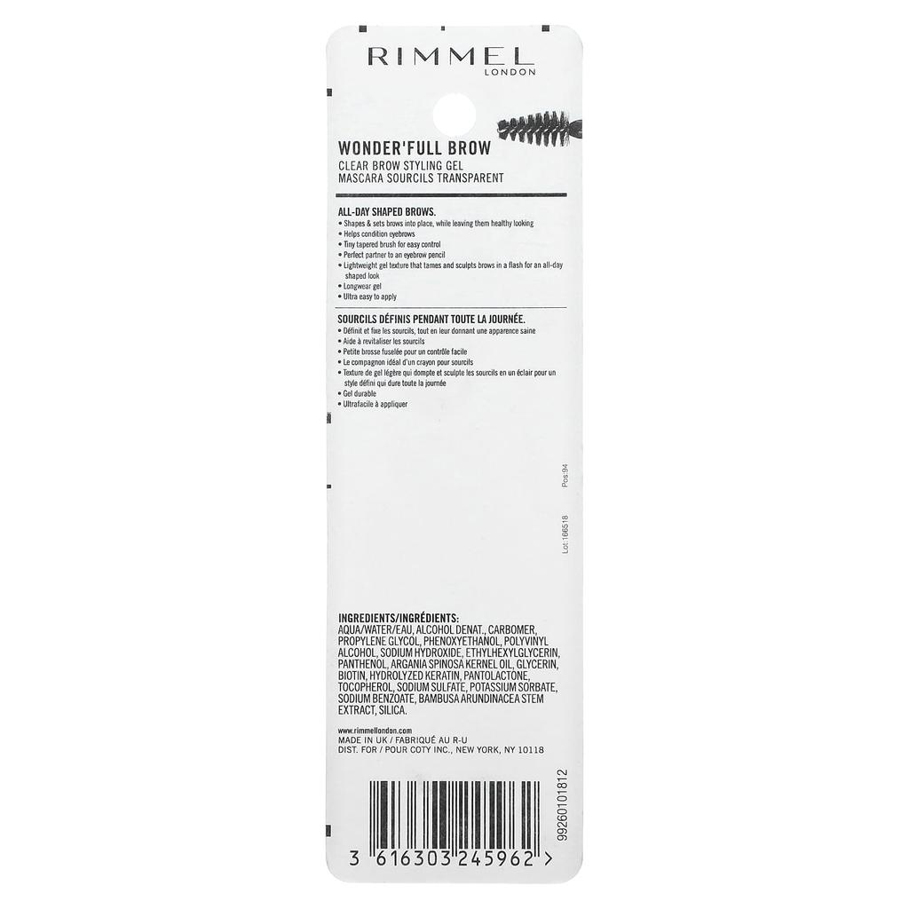 Wonderful Clear Brow Styling Gel Mascara, 004 Clear, 4.5 Ml (0.15 Fl Oz)