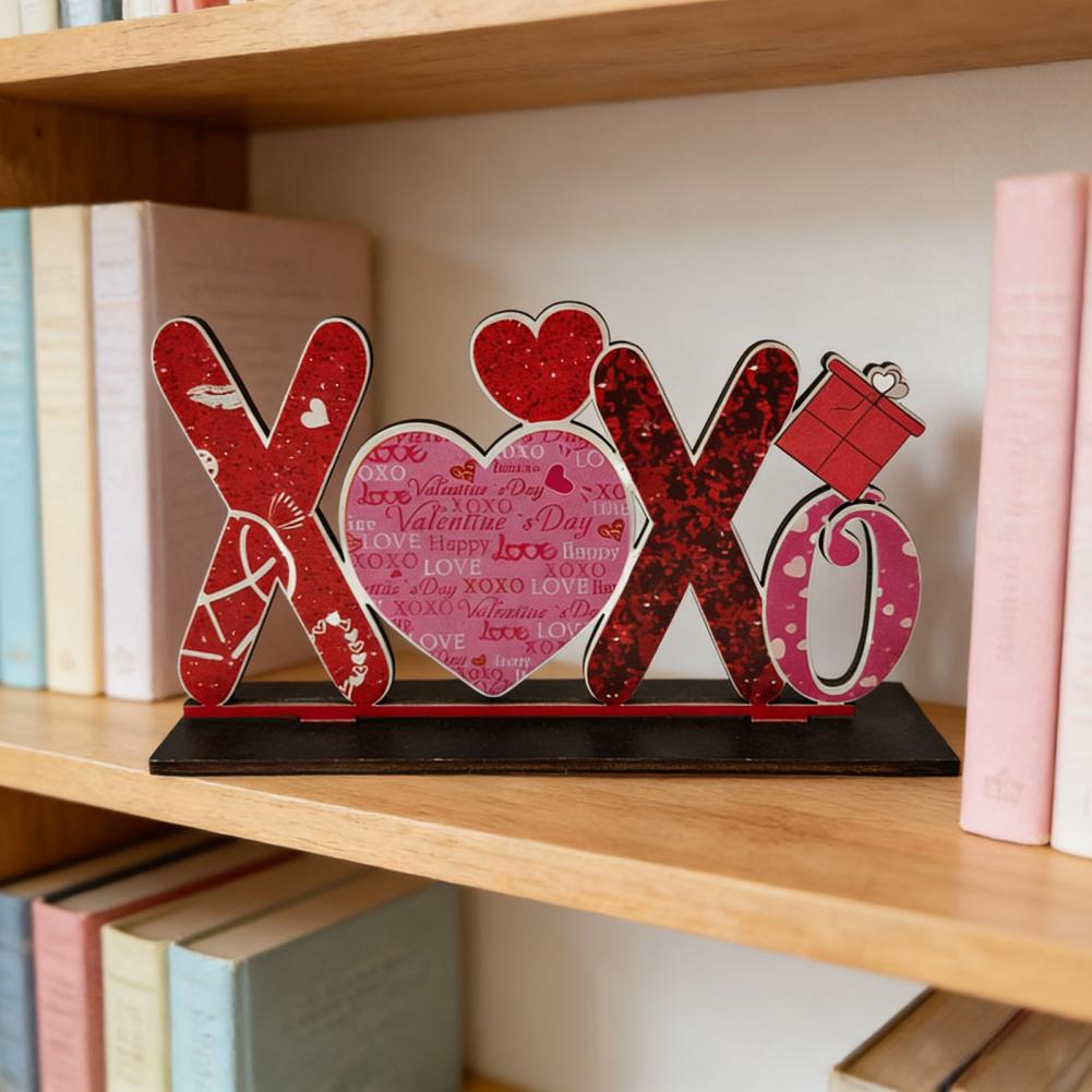 День святого Валентина Деревянная настольная табличка Романтическая любовь Форма сердца Многоярусный декор для подноса Отдельно стоящее настольное украшение для домашнего декора