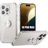 Clear Silicone Case for iPhone 16 Pro Max, with Silver Rotating Ring Stand