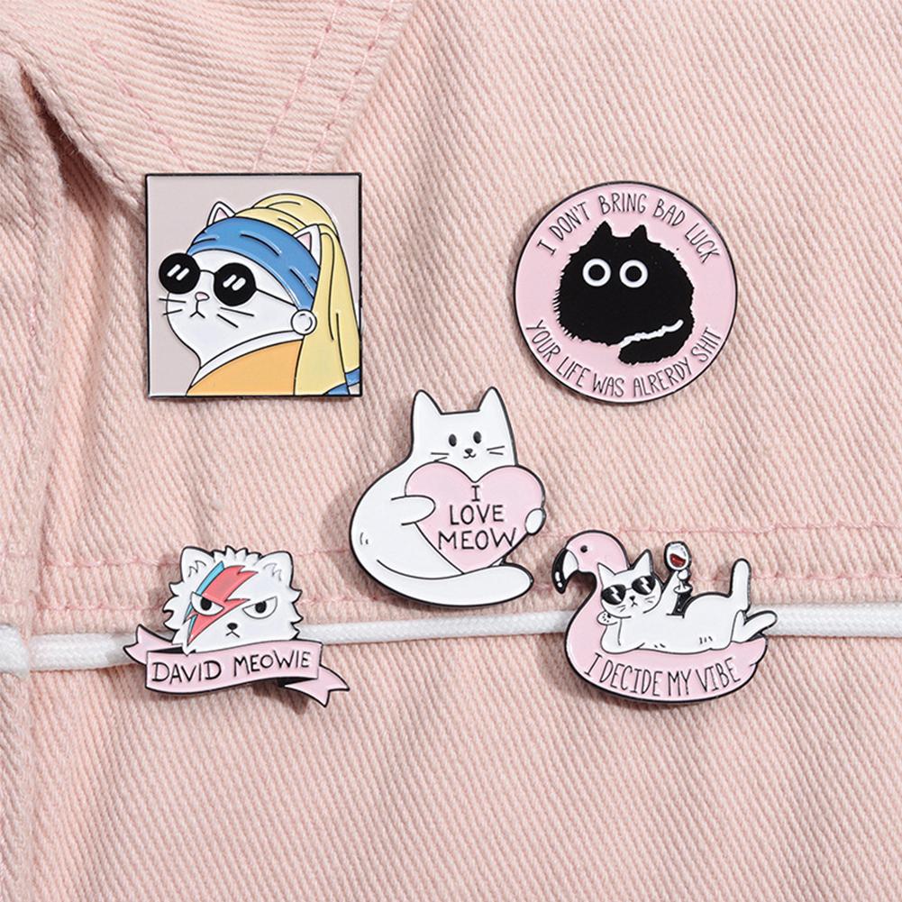 Pearl Cat Enamel Pins Funny Oil-Painting Kitten Brooches Lapel Badges For Women Men Cute Cartoon Animal On Backpack Jewelry Gifts #468707