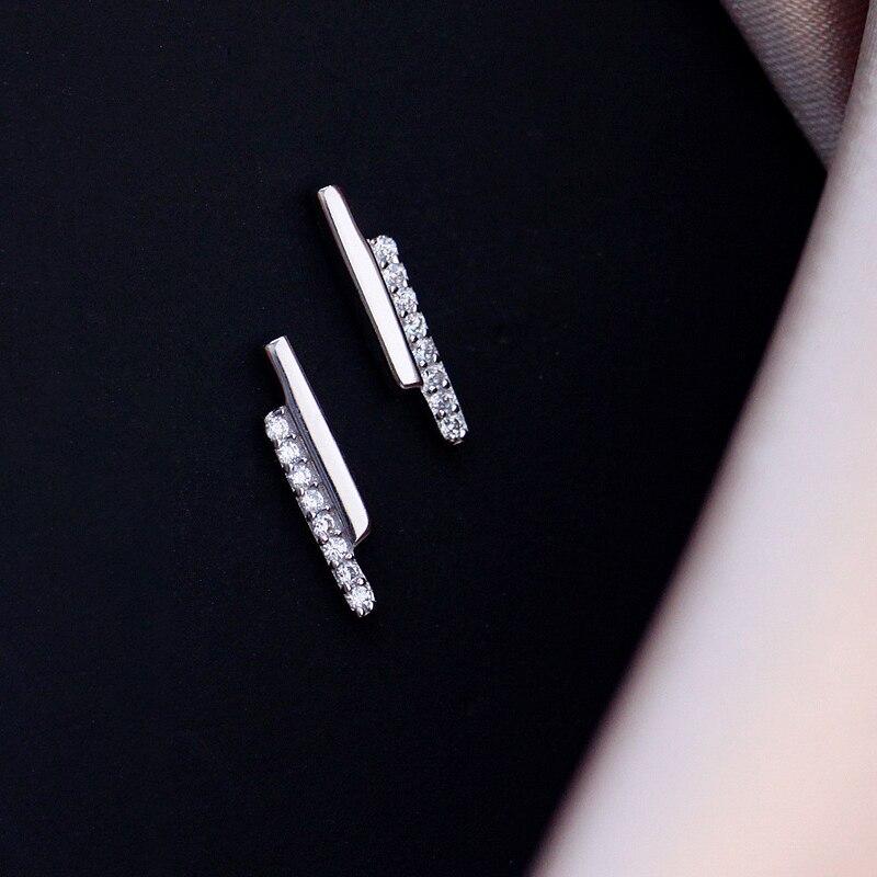 925 Sterling Silver Grometric Strip Stud Earrings For Women Girls Cubic Zircon Korean Jewelry Daily Accessories S-E1255