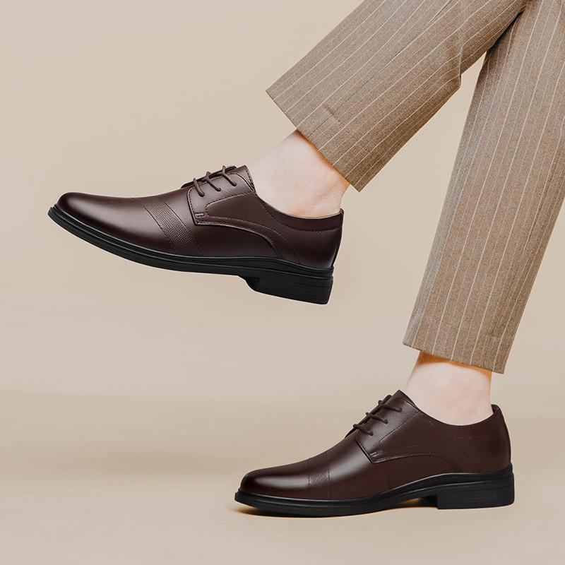 Men's Genuine Leather Lace-Up Oxford Shoes Classic Formal Business Dress Shoes Comfortable Slip-Resistant Sole for Wedding Flats