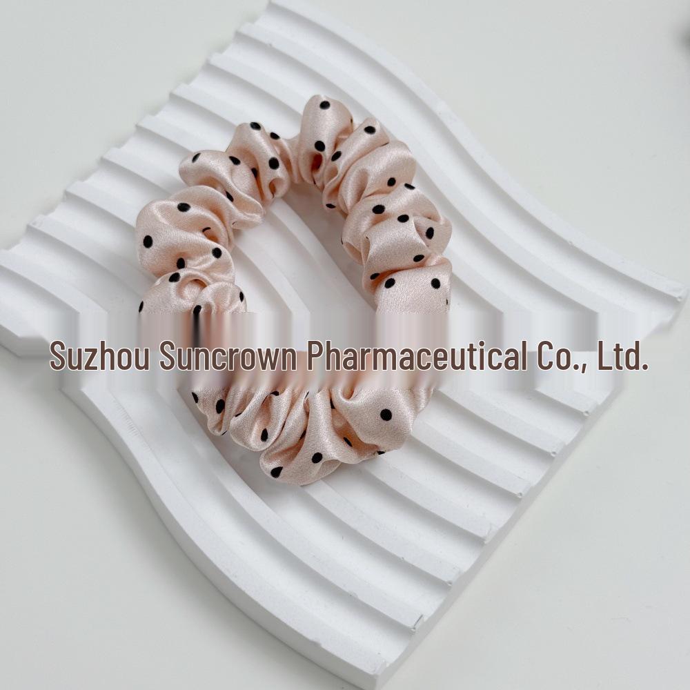 Шелковый резинка-скранчи в корейском стиле в горошек - 100% шелк тутового дерева, доступна в больших, средних и маленьких размерах (19 момми)