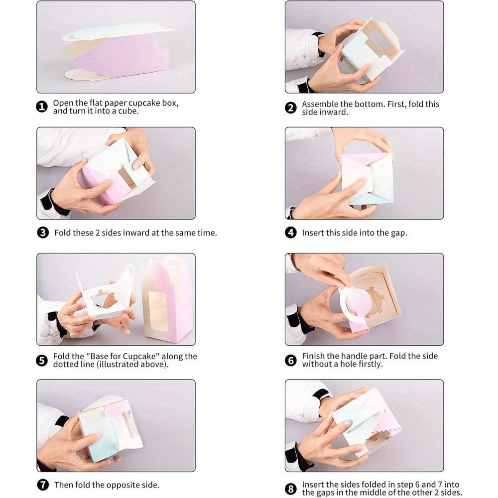 30pcs Gradients Individual Cupcake Boxes Single Cupcake Containers Cupcake Carriers with Handle Clear Window Gift Packing Box Perfect for Mother's Day