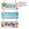 Wooden Ornaments Beach Theme Wall Sign Good Vibes Only Hanging Plaque with Hemp Door Decoration Rope Coastal Ocean-Style Welcome for Porch Fence
