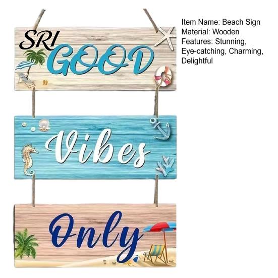 Wooden Ornaments Beach Theme Wall Sign Good Vibes Only Hanging Plaque with Hemp Door Decoration Rope Coastal Ocean-Style Welcome for Porch Fence