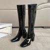 Осенние сапоги до колена, женские дизайнерские сапоги на толстом каблуке с квадратным носком, женские туфли, элегантные ботильоны для вечеринок