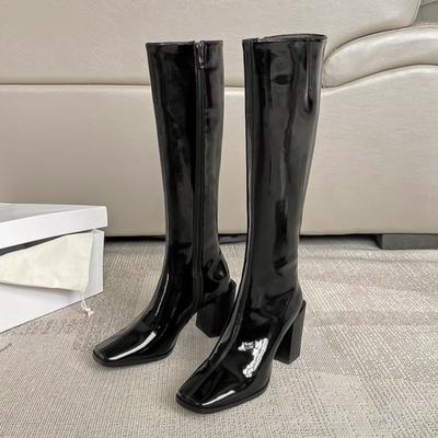 Осенние сапоги до колена, женские дизайнерские сапоги на толстом каблуке с квадратным носком, женские туфли, элегантные ботильоны для вечеринок