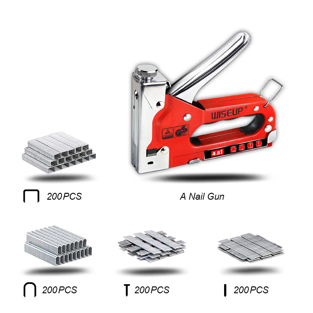 WISEUP 4 в 1 пистолет для ногтей DIY мебельный степлер степлер для обивки степлер с 600 скобами домашний декор столярные инструменты