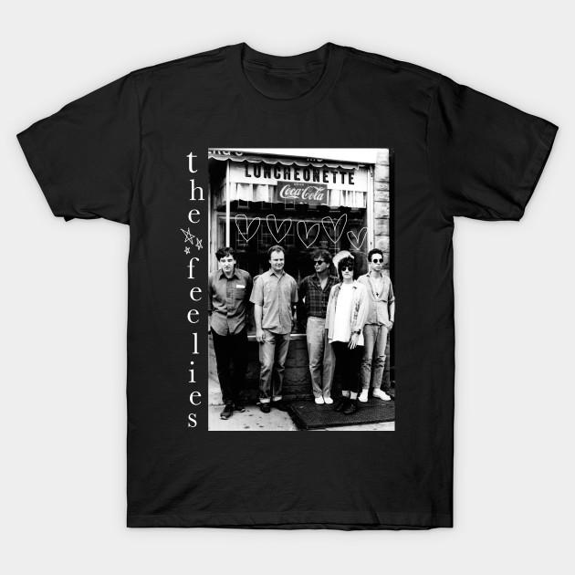Asian Size Men Black Print T-shirt The Feelies No-Cut Heat Transfer Print Cotton Tshirt