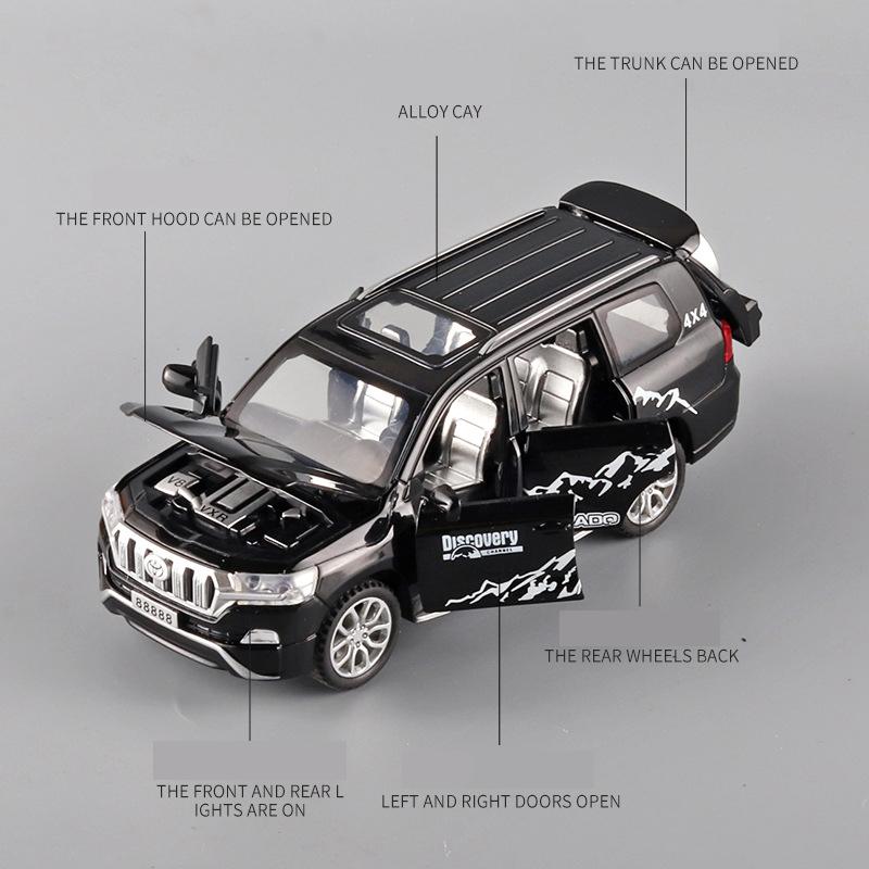 Литая под давлением модель автомобиля Toyota Prado в масштабе 1/32, игрушечный автомобиль с откатным механизмом со звуком и светом для детей, коллекция подарков для мальчиков и девочек
