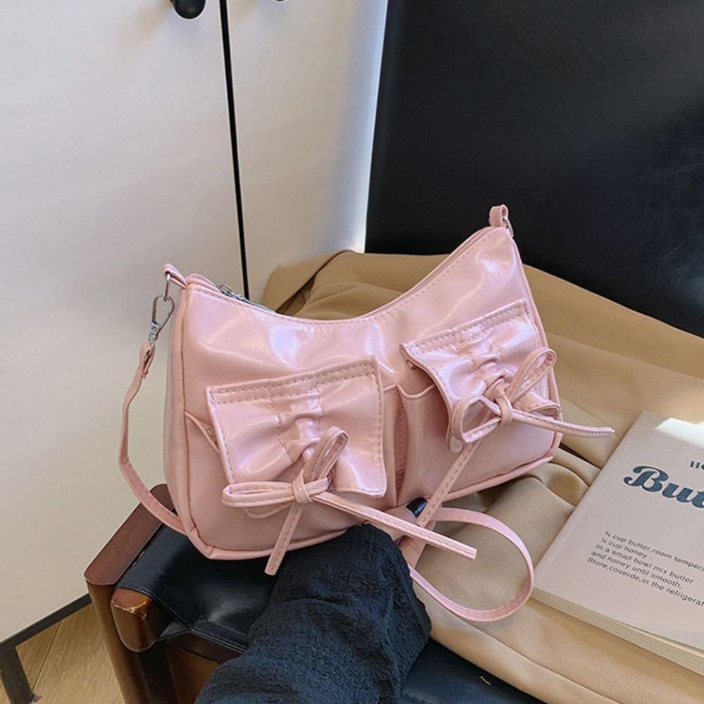 Pleated Bowknot Crossbody Bag Korean Style Pu Dumpling Bag Elegant Y2k Shoulder Bag Outdoor