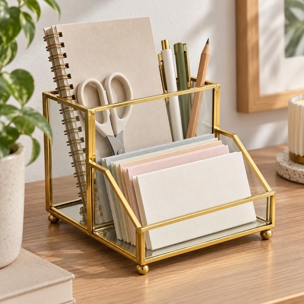 Golden Edge Business Card Box Elegant Desk Organizer Creative Name Card Organizer Meetings