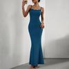 Slim Fit Sexy Women Halter Neck Long Dress Strap Sleeveless Solid Color Autumn