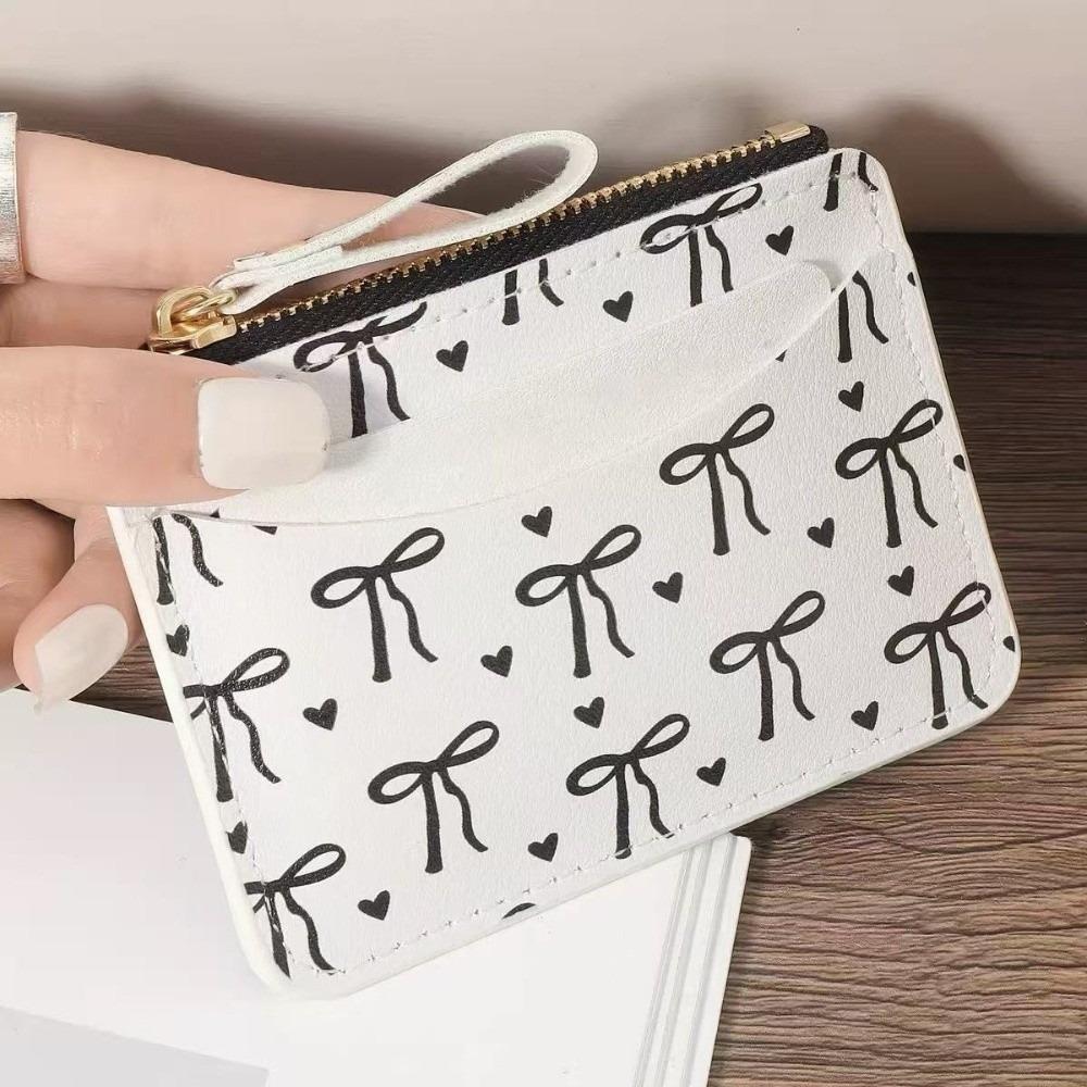 Portable PU Leather Bow Wallet Multi-card Slot Zipper Short Card Bag Multi-functional Storage Card Holder Outdoor