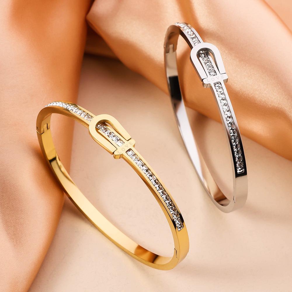Luxury U Shape Clasp Bracelet Shiny Women's Open Bracelet Rhinestone Inlay Bangle Jewelry Gifts