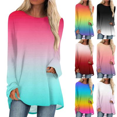 Женская осенне-зимняя повседневная длинная свободная футболка с v-образным вырезом и длинными рукавами