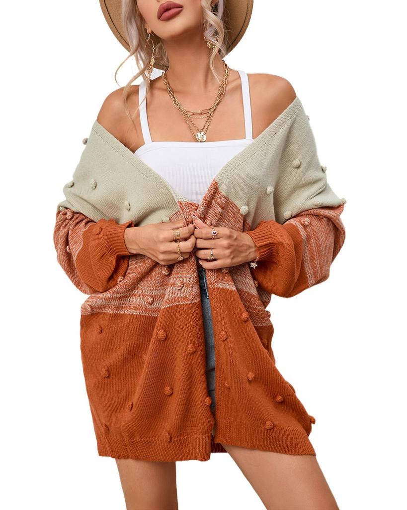 Azura Exchange Кардиган с открытым передом и цветными блоками и помпонами