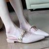 Hot Selling 2025 Spring Summer Style French Diamond Soft Leather Silver Pointed Head Back Empty Mary Jane Single Shoes Women's