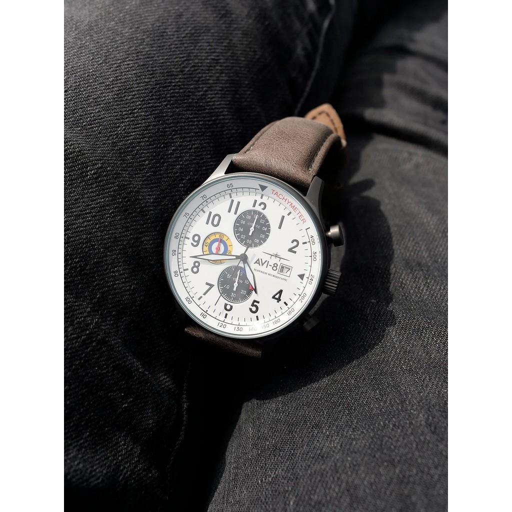 AVI-8 Hawker Hurricane Classic Chronograph Часы мужские кварцевые AV-4011-0B с классическим хронографом, циферблат цвета слоновой кости, серый, белый