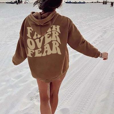 Женский флисовый свитер с рукавами на плечах и простым принтом с капюшоном и карманом-кенгуру с принтом на завязках