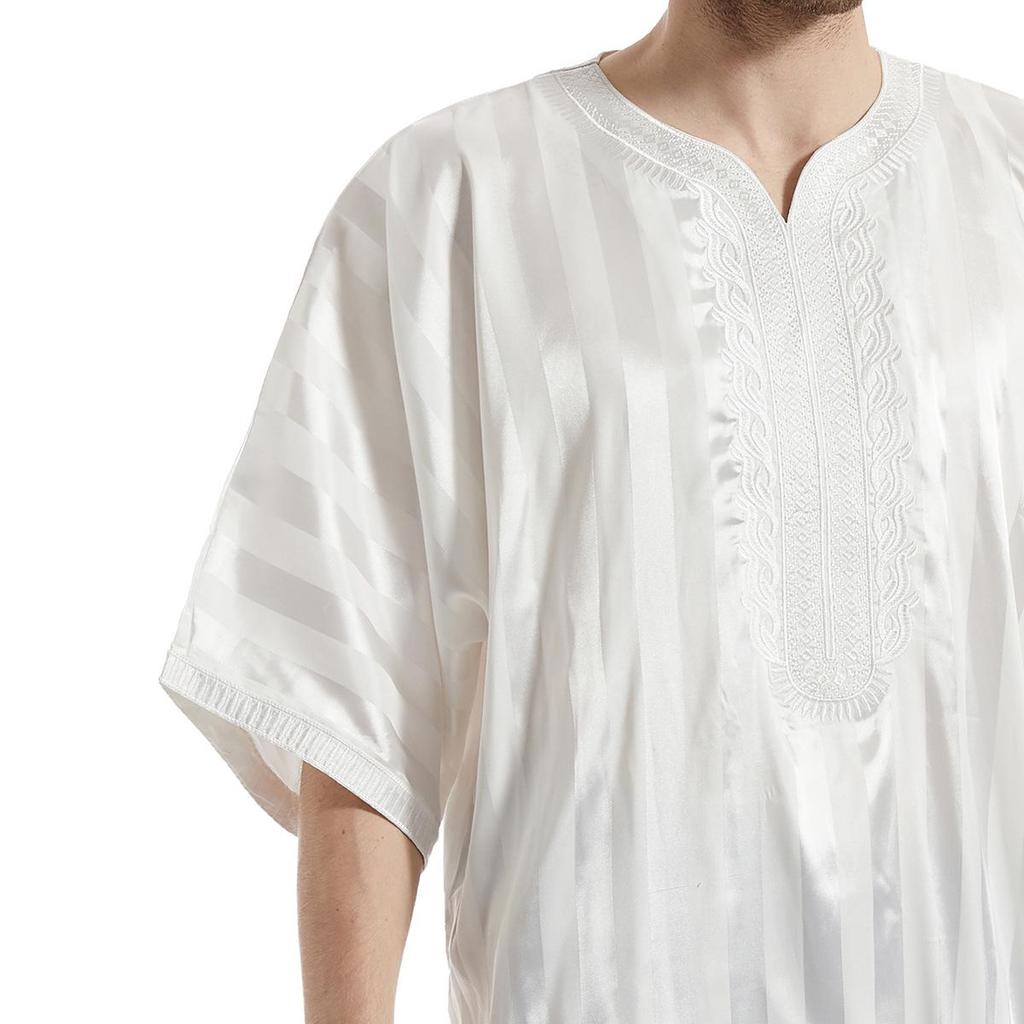 Мужской вышитый полосатый халат со средним рукавом – этнический стиль с коротким рукавом