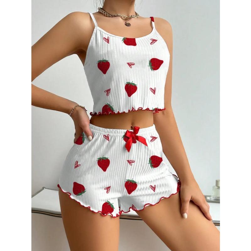 Sleepwear Women's Pajamas Set 2 Pieces Camisole Heart Love Printing Casual Tank Tops and Shorts Ventilate Soft Loungewear