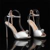 New High Heel Women's Shoes Fashion Versatile Pearl Decorative High Heel Sandals Thin Heel Shallow Mouth New Year Wedding Shoes