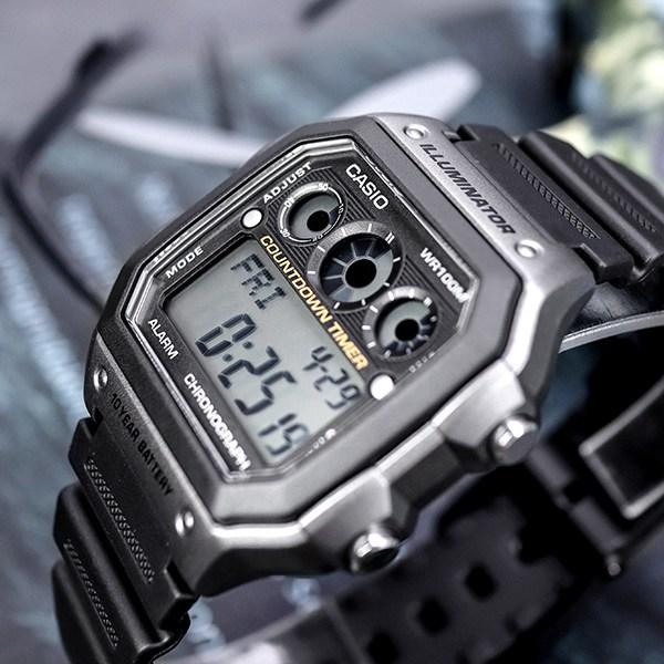 Casio 10-летняя батарея, водонепроницаемость 100 метров, светодиодная подсветка, спортивные водонепроницаемые часы, 1300 древесного угля