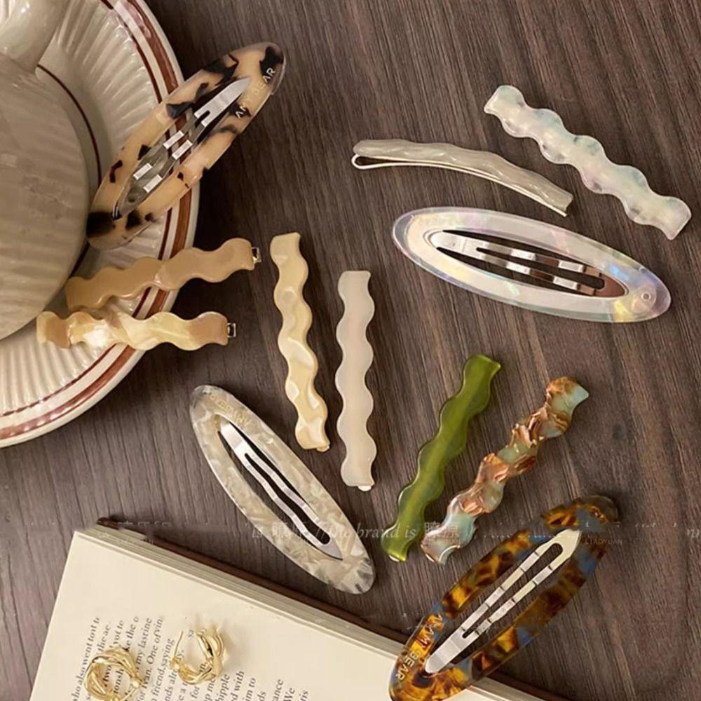 Zinc Zinc Alloy Acetate Hairpin Set Geometry Bangs Clip Retro Cute Hair Clip  Girls