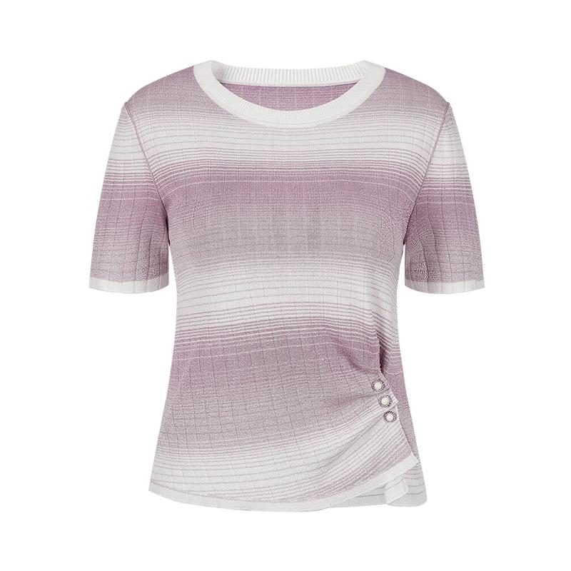 JUZUI Women's Gradient Stripe Knit Top with Side Buttons
