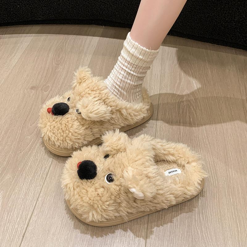 Женские милые мультяшные плюшевые тапочки - Теплые и теплые хлопковые зимние домашние тапочки на толстой подошве для девочек, сладкие плюшевые повседневные комнатные туфли