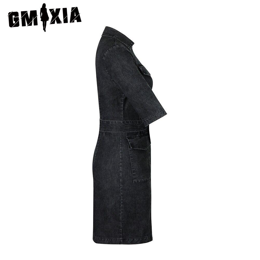 GMXIA Женское модное джинсовое платье с коротким рукавом на молнии, лето-весна