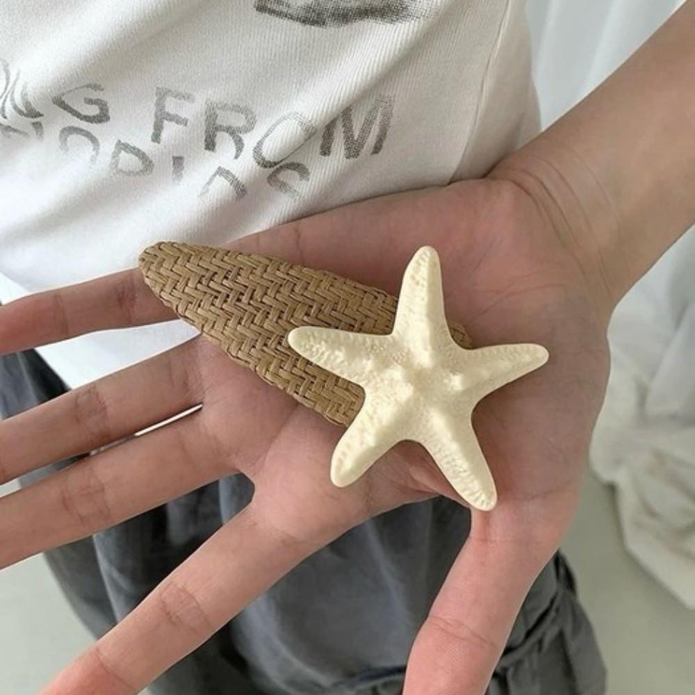 Korean Style Starfish Hair Clip Summer Weaving Style Barrette Straw Hat Hairpin  Hair Accessories