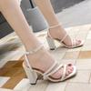 Fashion Summer Women's High Heels 2024 New White Square Toe Thin Belt Women Sandals Plus Size 43 Elegant Chunky Heel Female Sandalias