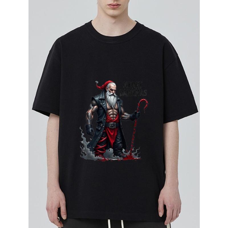 Мужская черная футболка Темный Санта Клаус с красным посохом и текстом Merry Darkmas Рождественская праздничная одежда