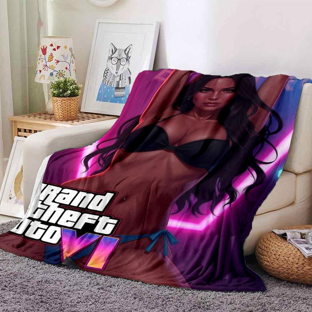 1 шт. Мягкое фланелевое одеяло Grand Theft Auto с дизайнерским принтом. Уютное одеяло для всех сезонов, идеально подходит для дивана, кровати, офиса