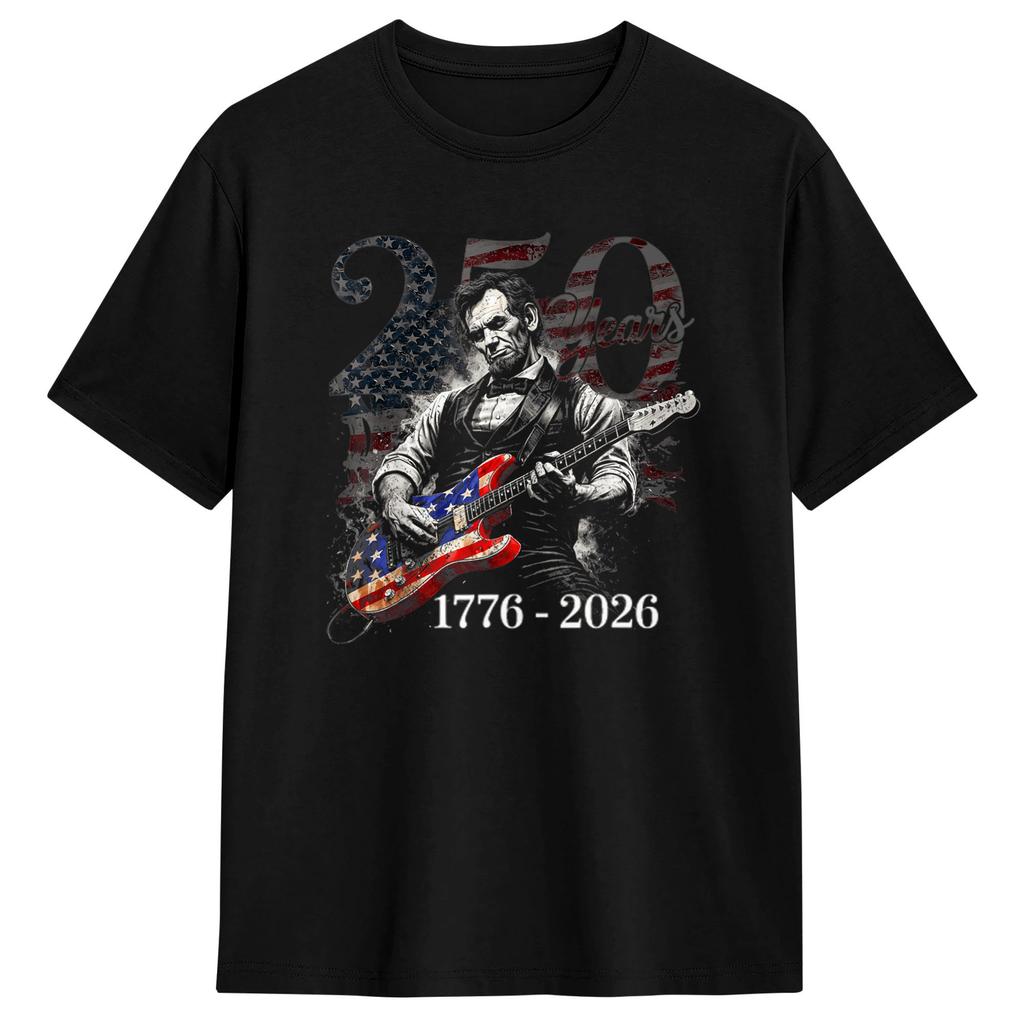 Harajuku T Shirt 250th Abraham Lincoln Abe Lincoln Playing Guitar Cotton Tshirts Novelty Tee Shirt For Unisexs Short Sleeve Tops