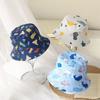 Летние шляпы-ведра для маленьких мальчиков и девочек с мультяшным животным принтом, двусторонние солнцезащитные головные уборы