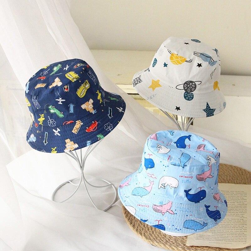 Летние шляпы-ведра для маленьких мальчиков и девочек с мультяшным животным принтом, двусторонние солнцезащитные головные уборы