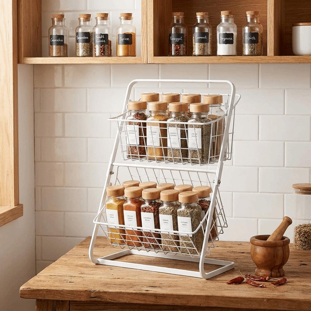 Large Capacity 2-Tier Spice Holder Basket Detachable Vegetables Fruit Storage Basket Dining Room