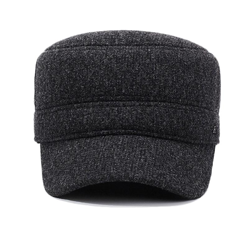 Men's Winter Flat Cap Velvet Thick Cap Woolen Cotton Cap Outdoor Warm Ear Protection Cap for Middle-Aged and Elderly