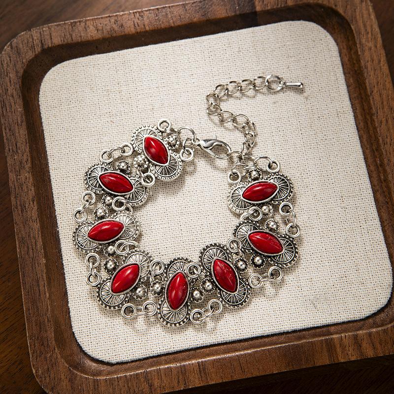 Ретро бирюзовый браслет этнический стиль ювелирные изделия женский браслет в стиле легкой роскоши