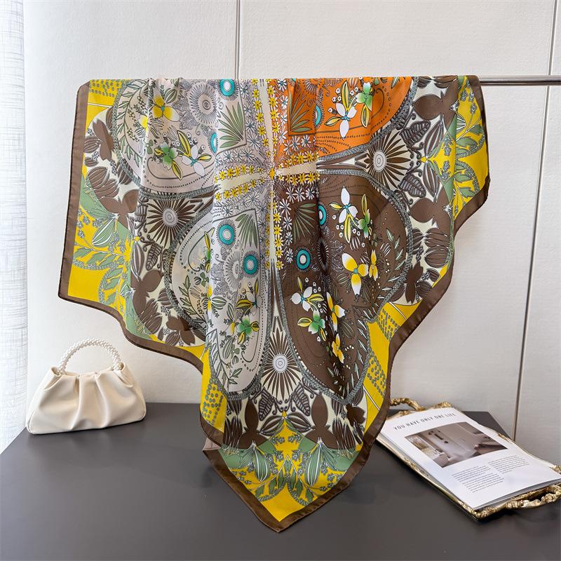 Art Four-Leaf Clover Imitation Silk High-End Printing Large Square Scarf Silk Scarf Shawl Headscarf Neck Protection Scarf