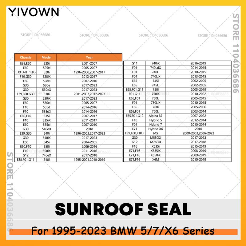 Для 1995-2023 E38 E39 E60 E65 E71 E90 F01 F10 F12 F16 F90 G11 G12 G30 BMW 5/7/X6 Серии Уплотнитель люка Длина 2980 мм 54107245551